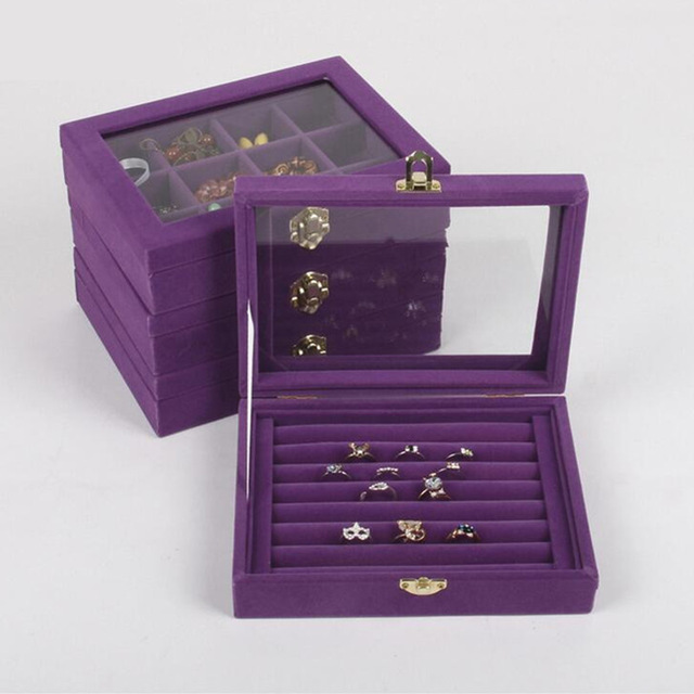 bincoco jewelry box purple glass box for jewelry receiving empry & 12 girds & necklace & rings box jewelry organizer storage