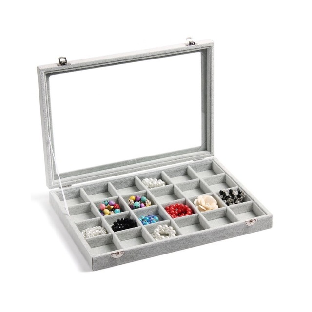 bincoco-35cm*24cm*4.5cm jewelry box storage for jewelry receiving gray velvet case for rings organizer Storage Box glass box