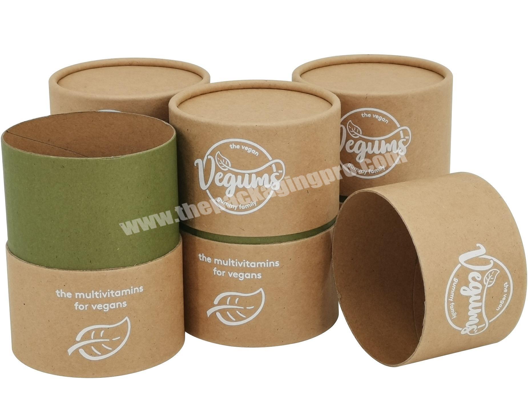 Bio-degradable Vitamin and Mineral Food Supplements Packaging Paper Kraft Tube Canister with Curled Edge