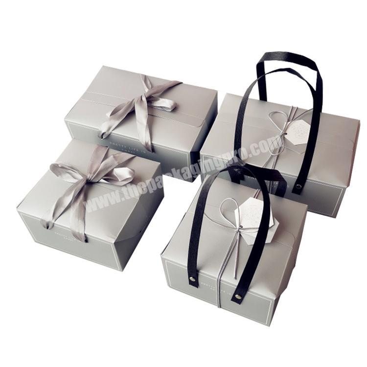 biodegradable cake ribbon gift box cardboard box with ribbon handle gift box