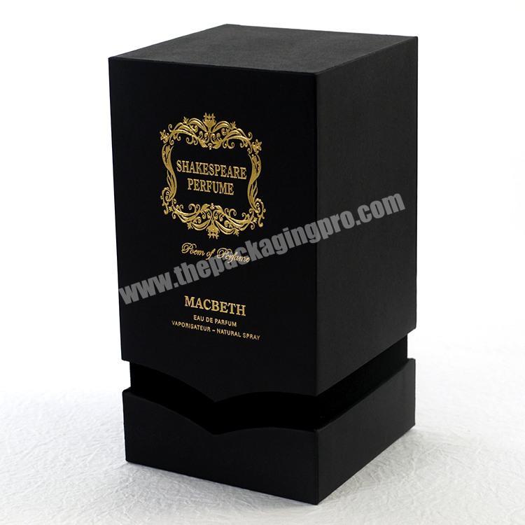 Black base and lid velvet perfume box package with foam insert for bottle