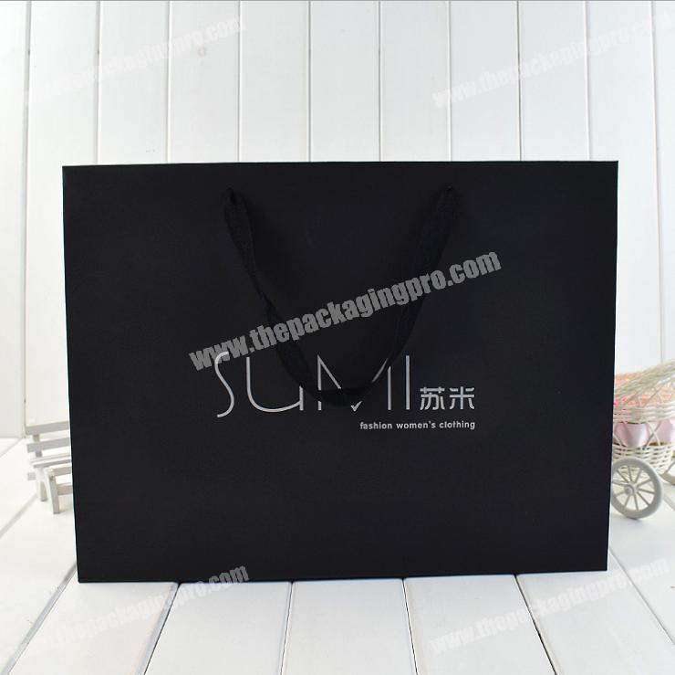 Black cardboard slogan customized paper bag custom made size shopping gift bag custom wholesale manufacturer bag