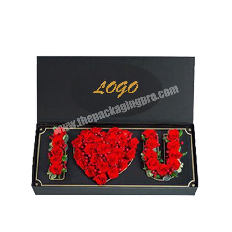 Black custom cardboard luxury flower box packaging for rose