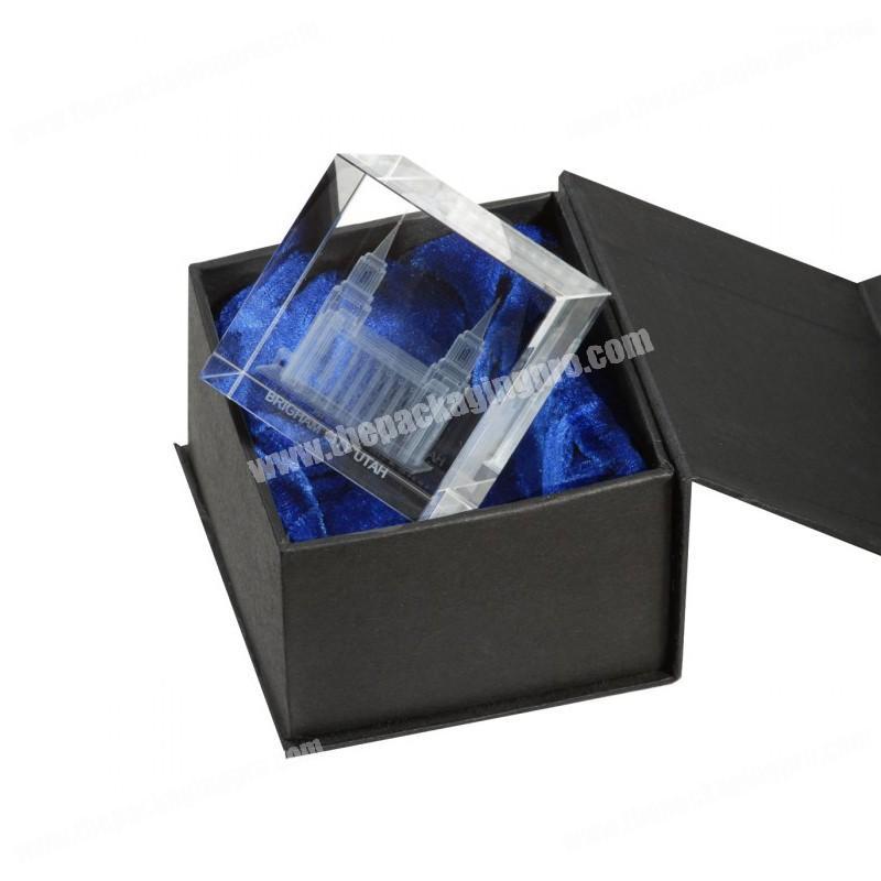 Black custom gold foil silk inside small crystal souvenir gift packaging box