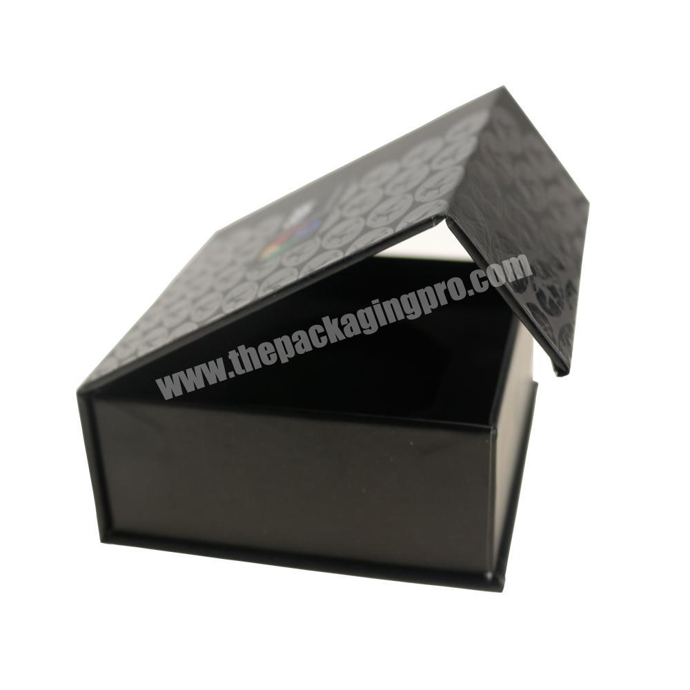 Black fancy paper magnetic hardcover box with flip top