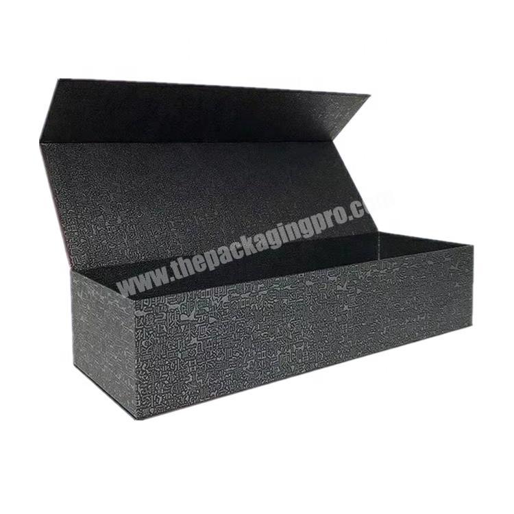 Black Fancy Texture Paper Magnetic Closure Cardboard Gift Box With White Foil Custom Logo