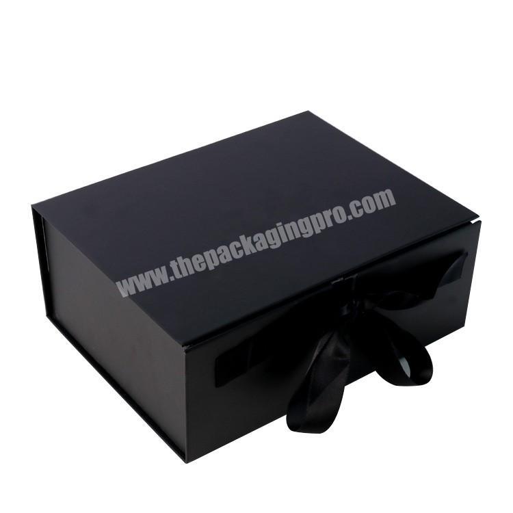 Black folding cardboard matte paper gift box with ribbon