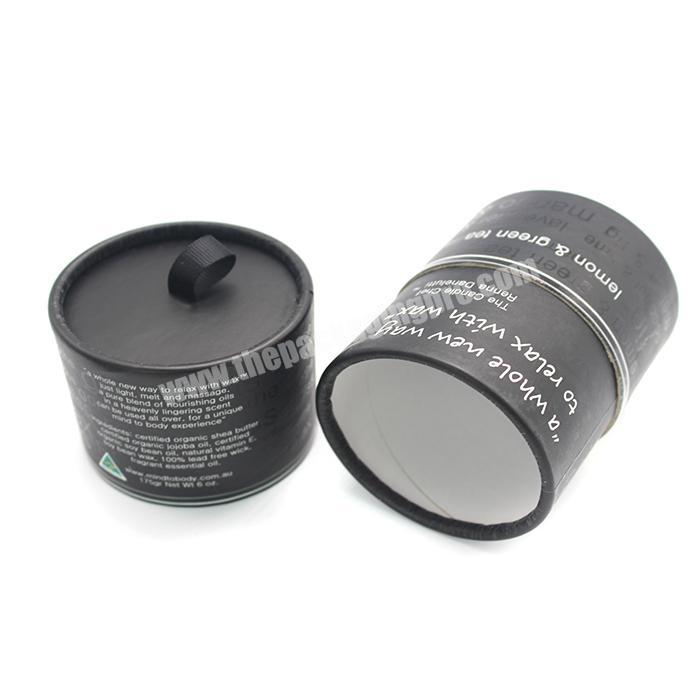 Black food grade paper core tube round cylindrical packaging box with ribbon