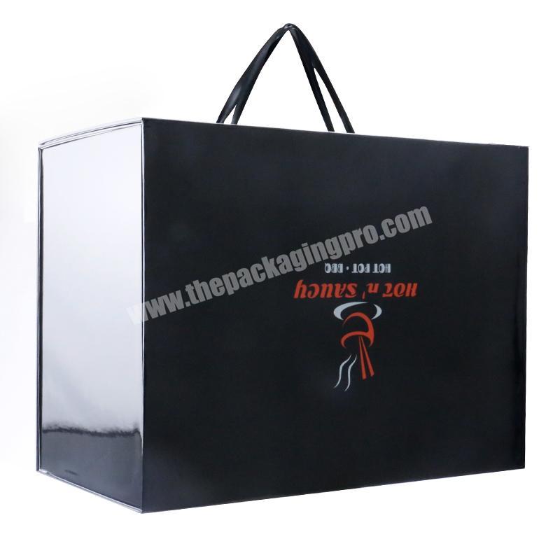 Black Glossy Lamination Paper Flap Foldable Carry Gift Box Women's Dress Sportswear Packaging Box