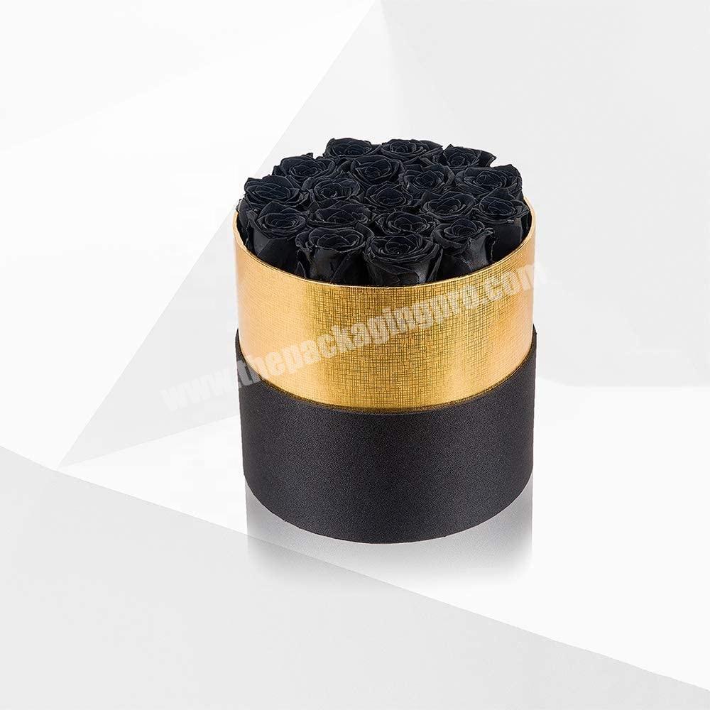 Black gold tube covered flower gift box custom round empty decorative christmas gift box