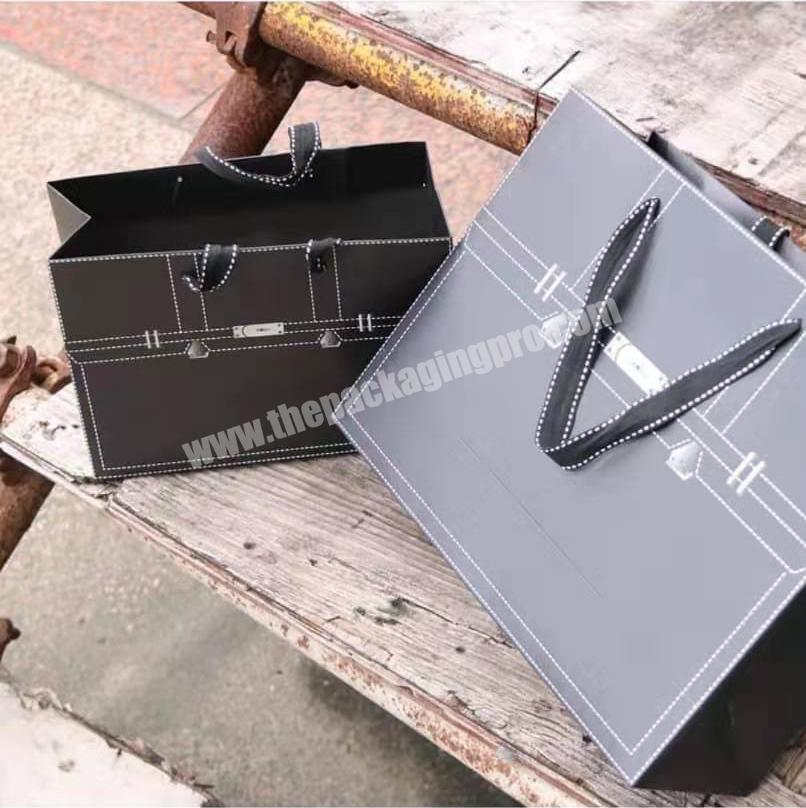Black high-end shopping bag kraft paper gift bag with custom logo services