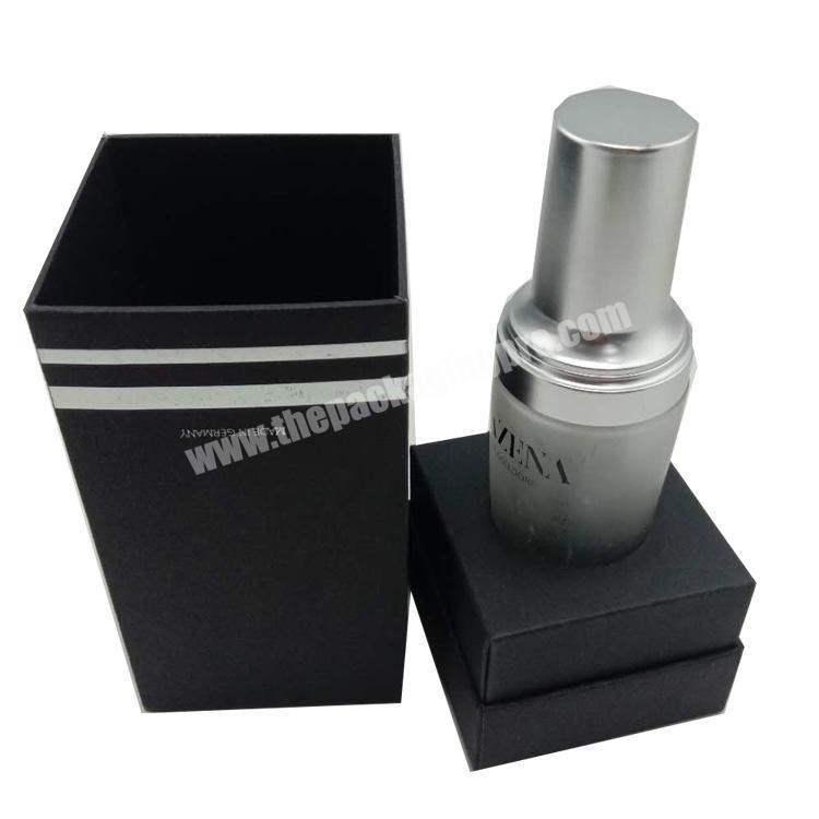 black kraft perfume box with silver stamping rim
