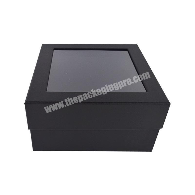 Black large square shape gift boxes packaging with pvc window