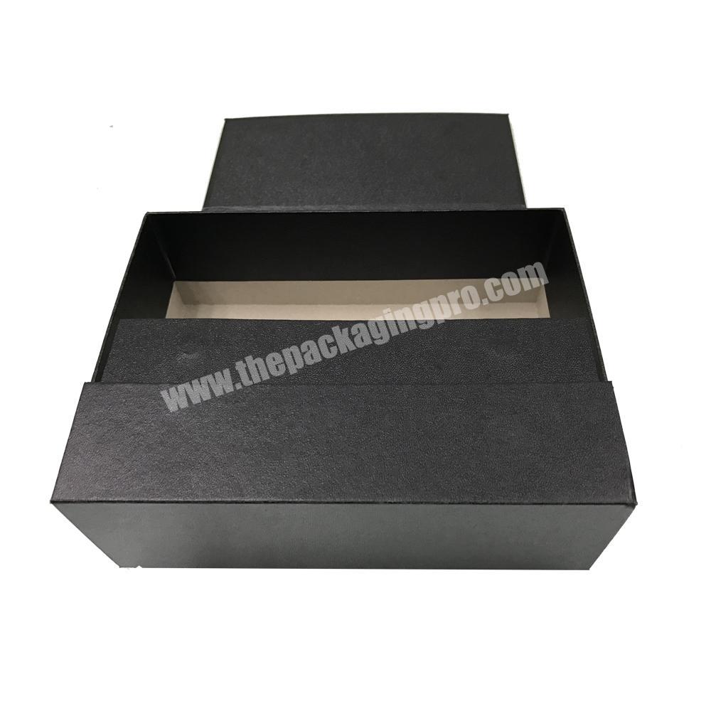 black leatherette paper custom flip top box packaging cardboard with magnetic catch