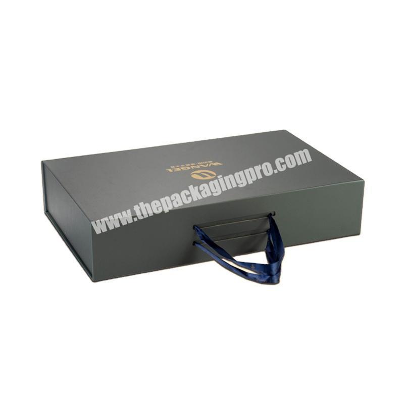 Black Luxury Folding Paper Box With Magnetic Closure handle   in gold foiling