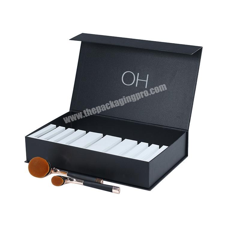 Black Luxury Handmade Paper Packaging Makeup Brush Box With Magnets