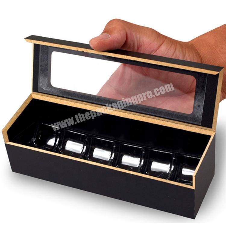 black macaron box with clear PET tray