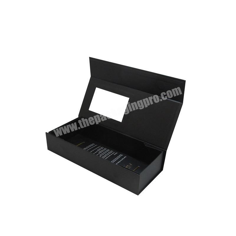 Black magnetic cardboard paper gift wig hair extension packaging boxes watch box with window