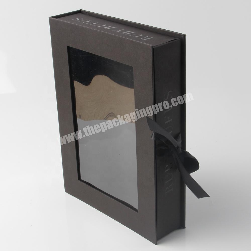 black paper book uv cardboard gift box with ribbon for wedding dresses