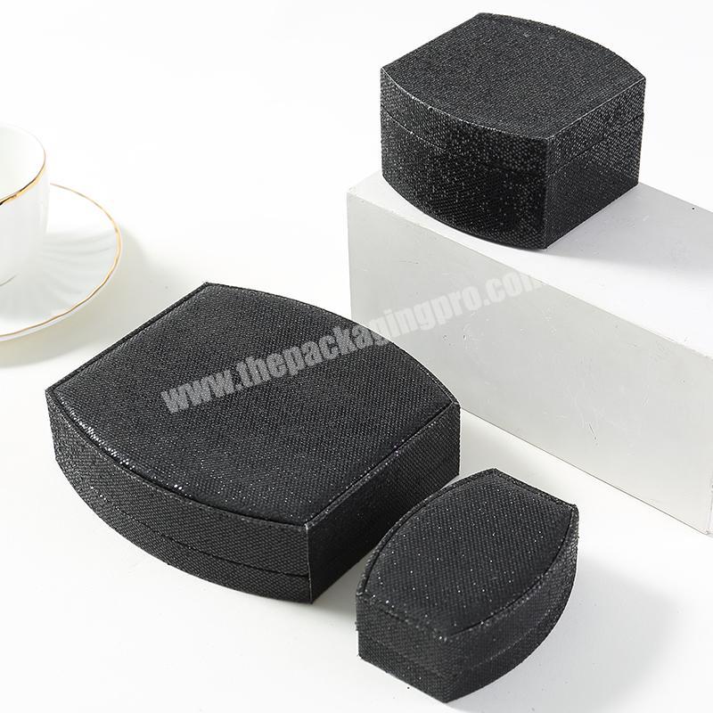 black PU leather small  jewelry packaging paper box with velvet  for ring bracelet necklace packaging gift box