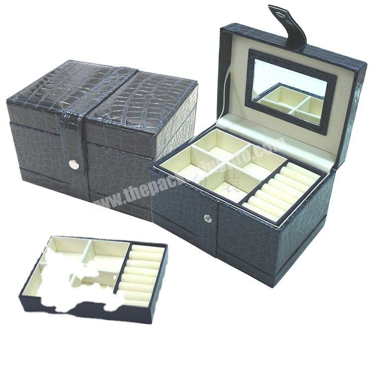 black PU leather wooden Jewelry Organizer gift Box for Jewelry storage Case  with mirror