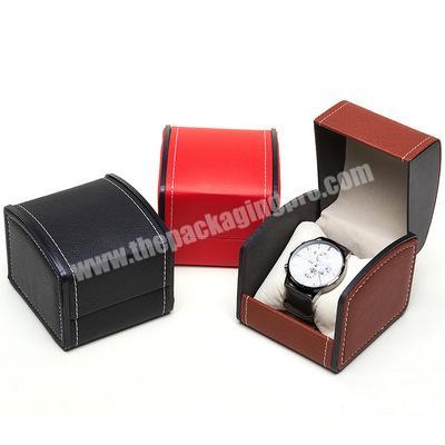 Black  PU real leather watch box elastic flip over gift minimalist jewelry watch packaging box