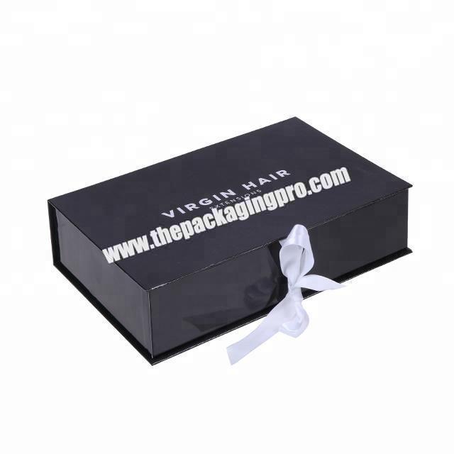 black ribbon closure hair bundles boxes wig packaging custom logo