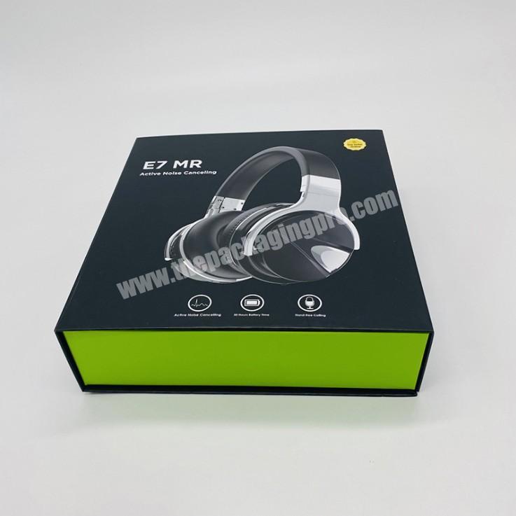 Black Rigid Cardboard Foldable Magnetic Headphone Box Packaging Cell Phone Gift Box With Foam Insert