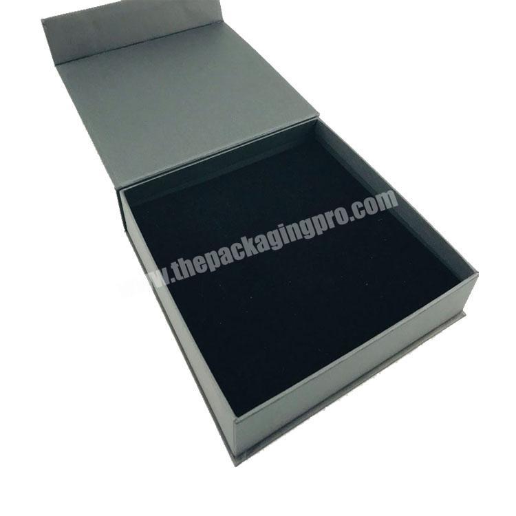 black rigid paper magnetic flip-open cover silver logo necklace packaging with foam inlay