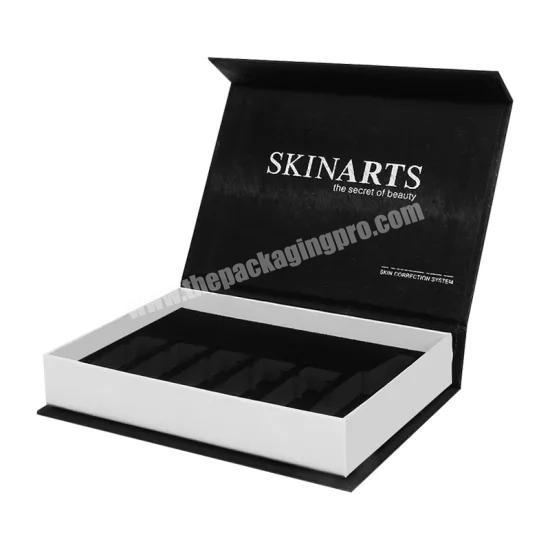 Black Textured Paper White Foil Logo Custom Luxury Skin Products Gift Cosmetics Packaging Boxes