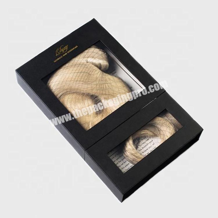 Black Wholesale Premium Luxury Cardboard Paper Gift Wig Hair Packaging Box With PVC Window