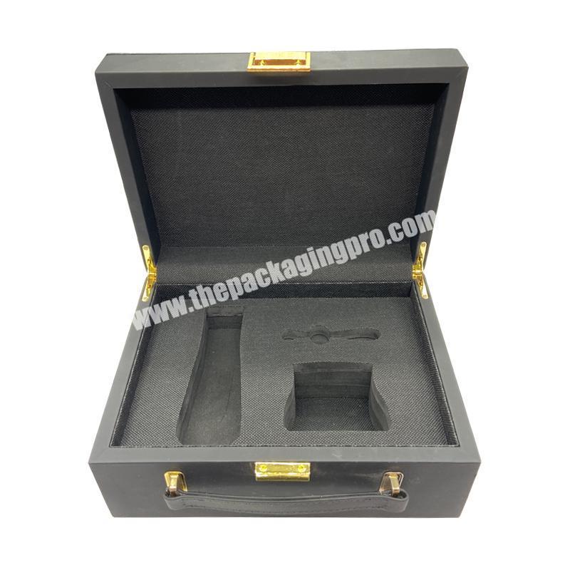 black wood cosmetic gift boxes with handle custom packaging box