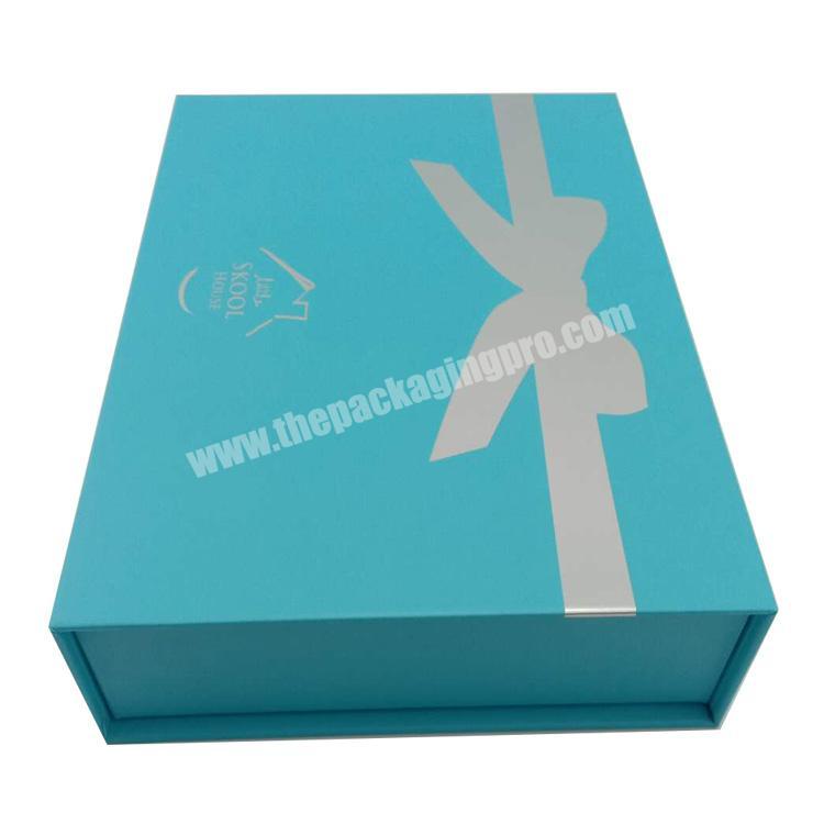 blue color book shape gift box with bowknot embossing design