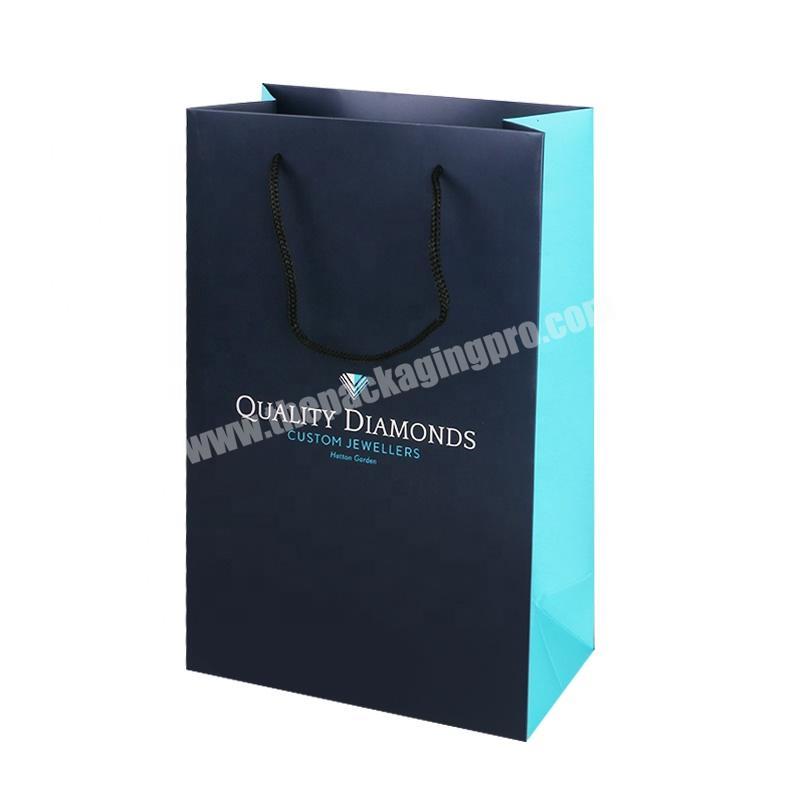 Blue custom high quality diamond jewellery jewelry paper shopping bag with logo