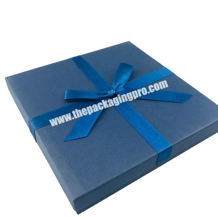 blue embossing paper bowknot lid base gift box for necklace with button fixture inlay