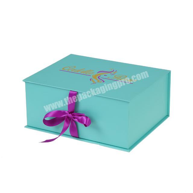 blue hair extension box packaging with custom logo