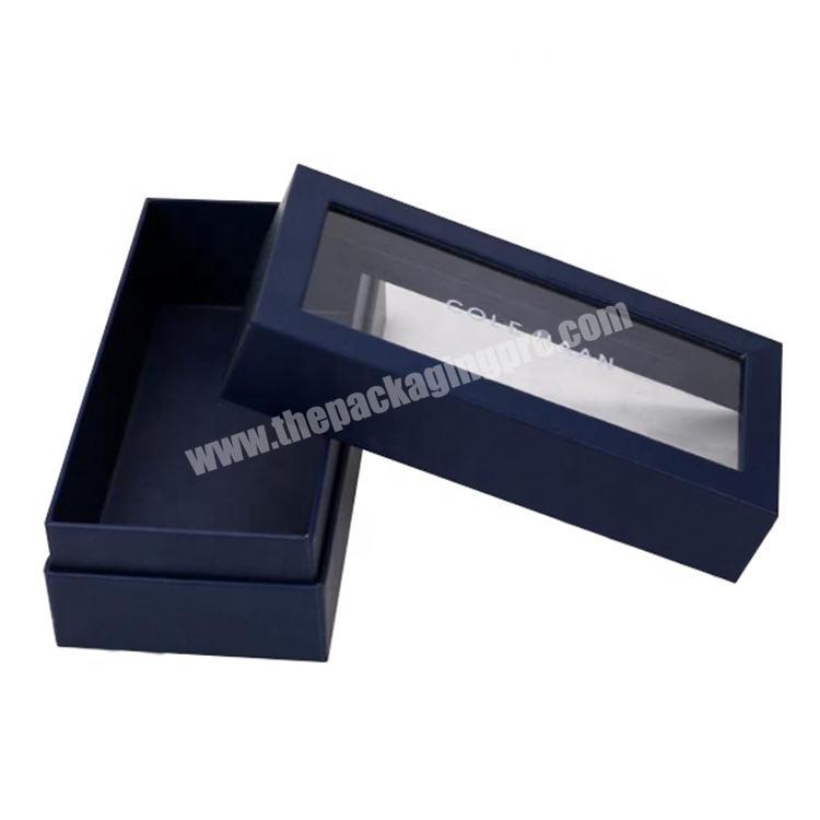 Blue Jewelry PET Base and Lid Packaging Retail Gift Paper Box with Window