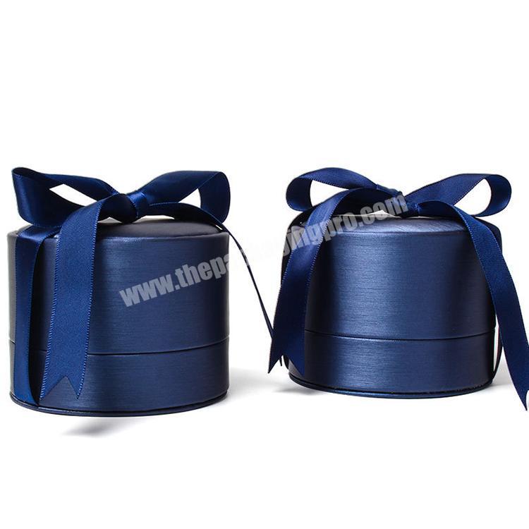blue luxury leather jewelry box with ribbon small necklace ring box leather