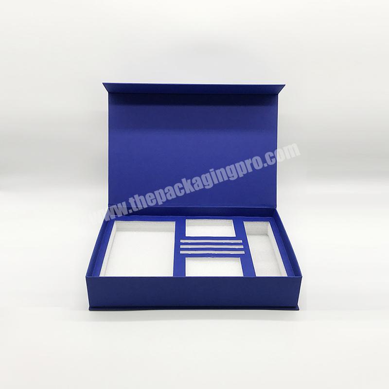 blue packaging box with EVA SPONGE tray inside