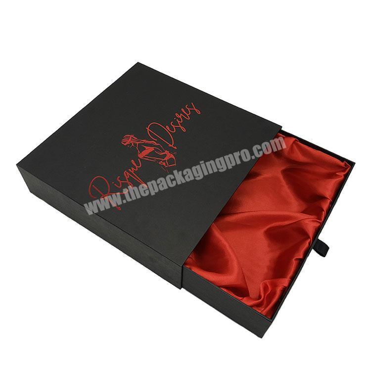 Bra Swimwear Storage Packaging Box Apparel Black Cardboard Box Bikini Sliding Kraft Drawer Gift Box Custom Logo Rose Gold Stamp