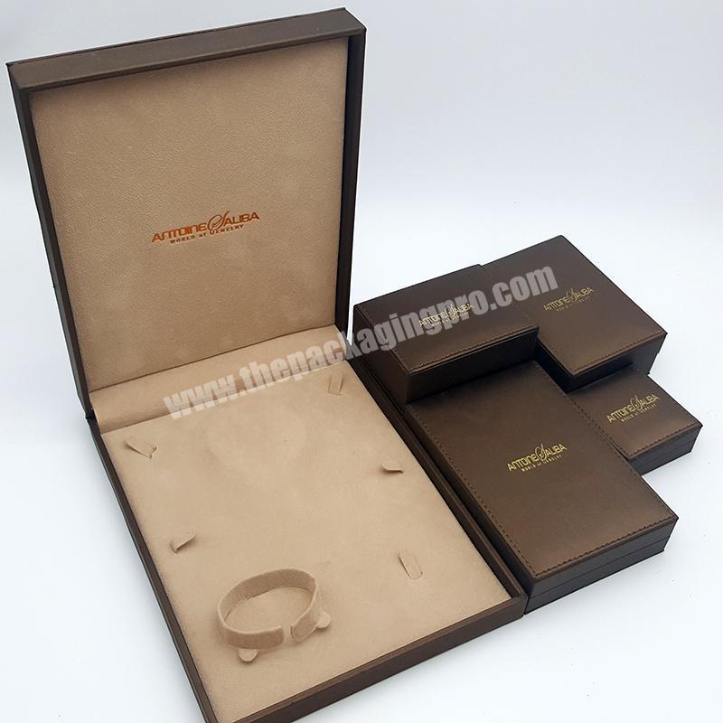 Brown Brushed Texture PU Leather Velvet Jewelry Box Luxury Jewelry Bracelet Boxes Packaging Wholesale.