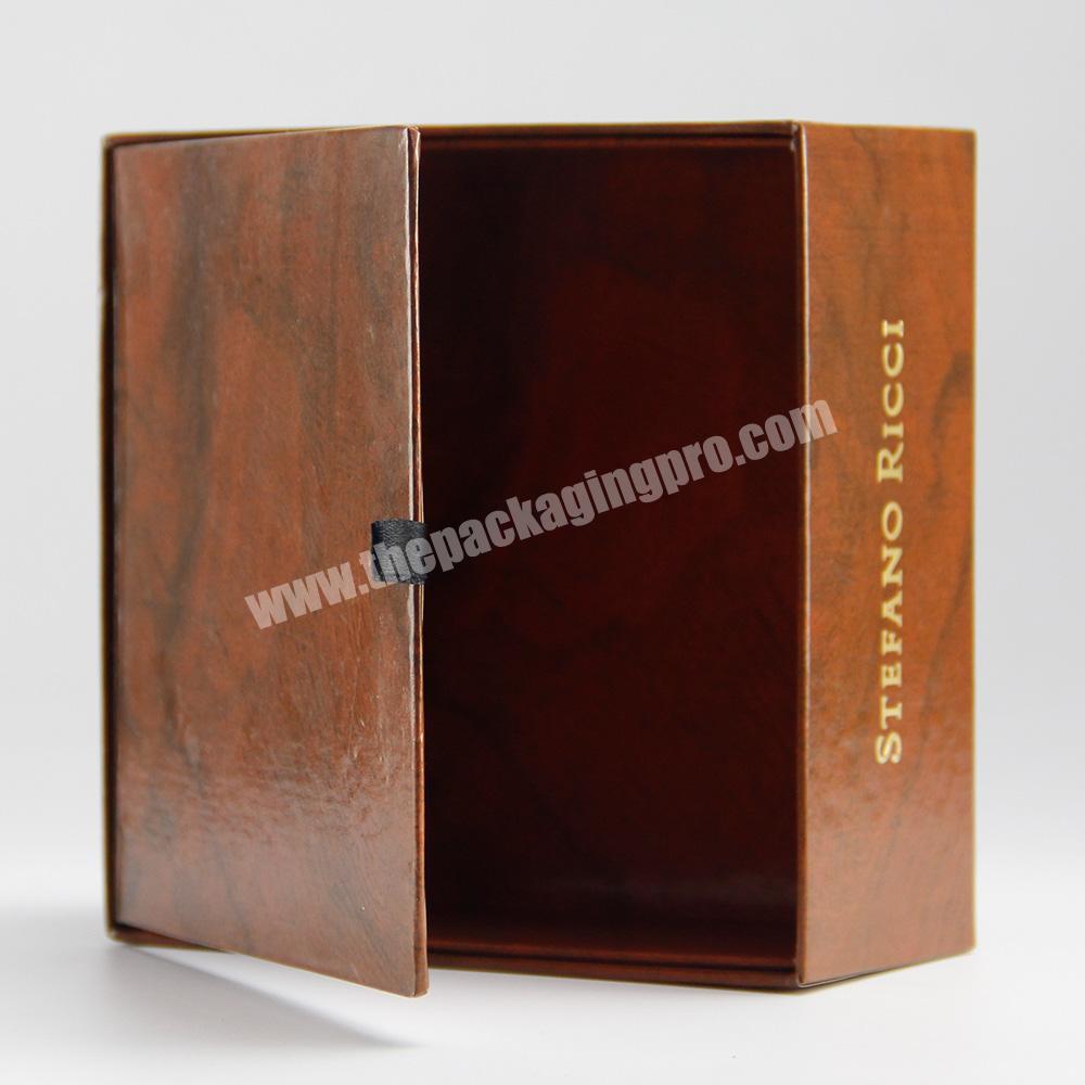 Brown clamshell box with ribbon handle unique gift packaging large jewelry box