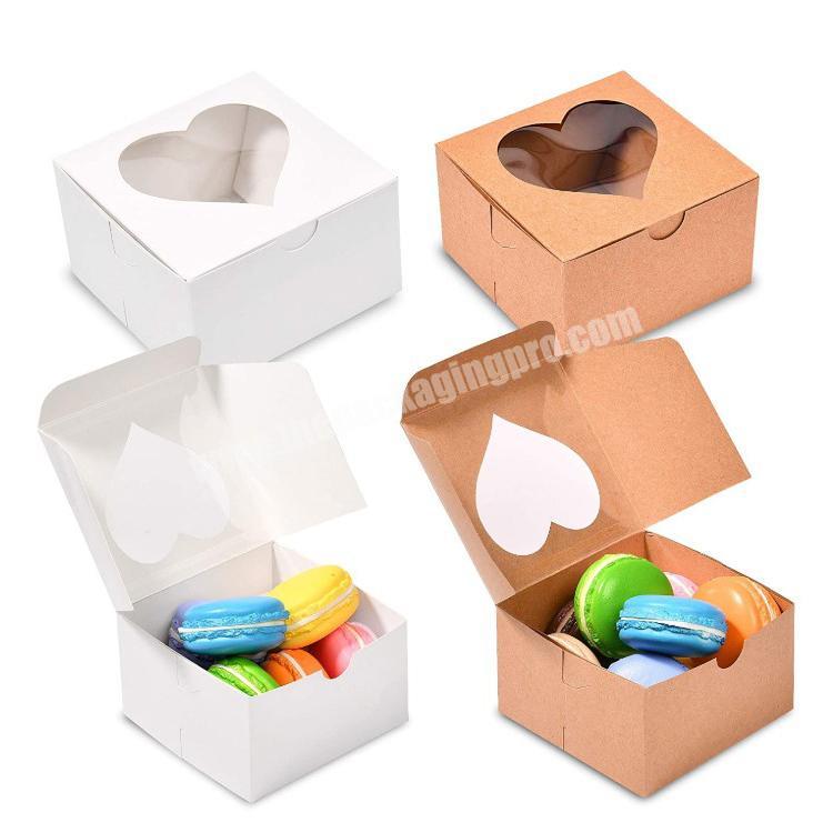 Brown kraft Bakery Boxes with Heart Shaped Window Cute Gift Packaging Container for Cookies