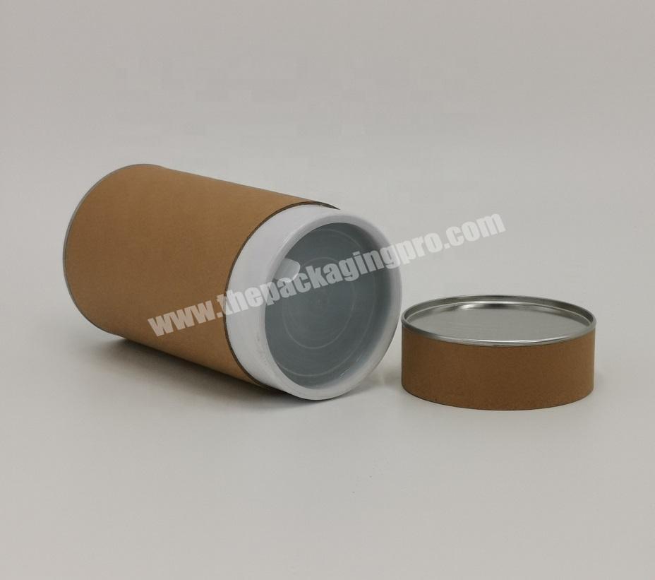 Brown Kraft Paper Tube with Silver Metal Tin Lid for Gift Packaging