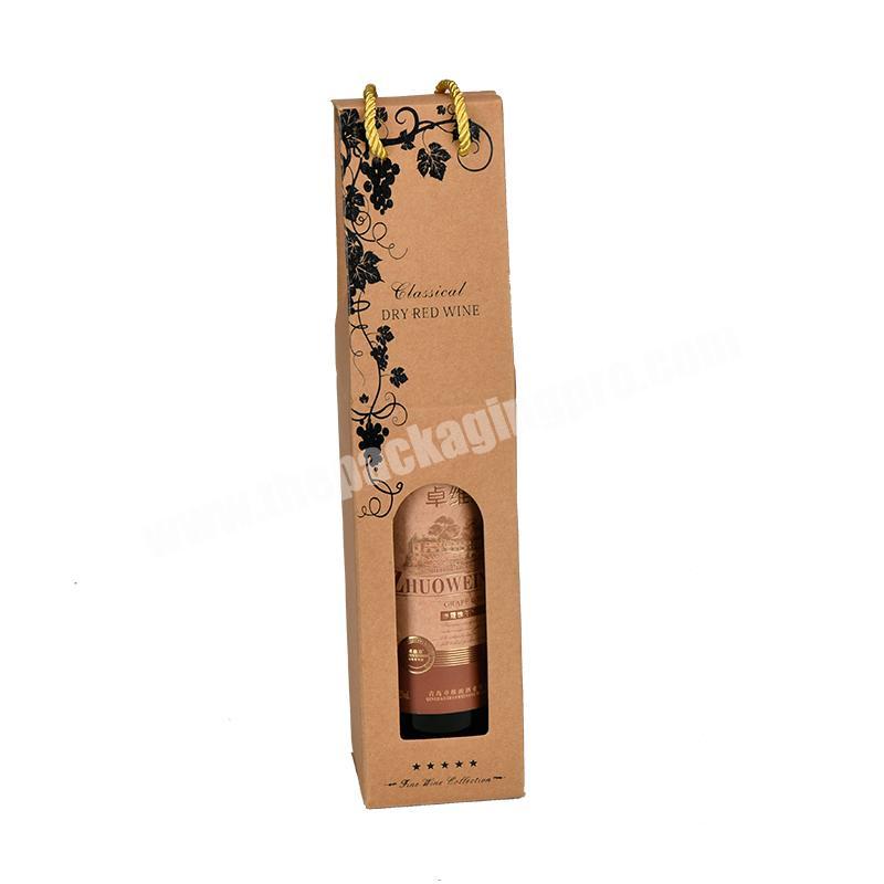 Brown Portable paper single bottle gift wine bag customized painting bags for wine with handle