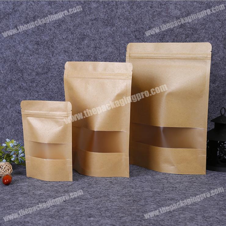 Brown Tea Self Sealing Kraft Paper Bag Food Grade With Clear Window Food Packing Bag