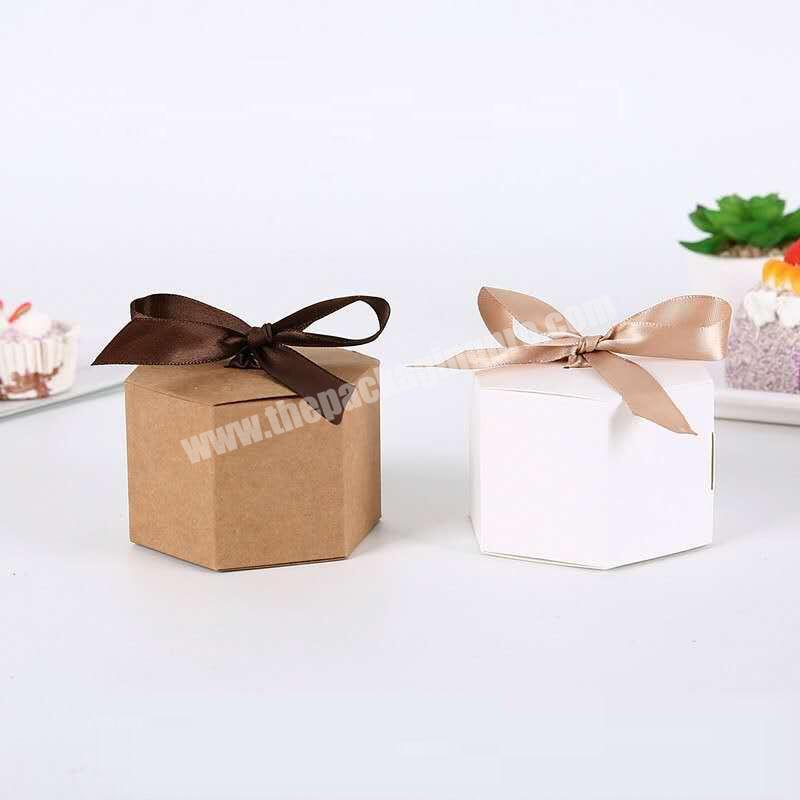 Brown white folding hexagon customizable cheap kraft gift boxes