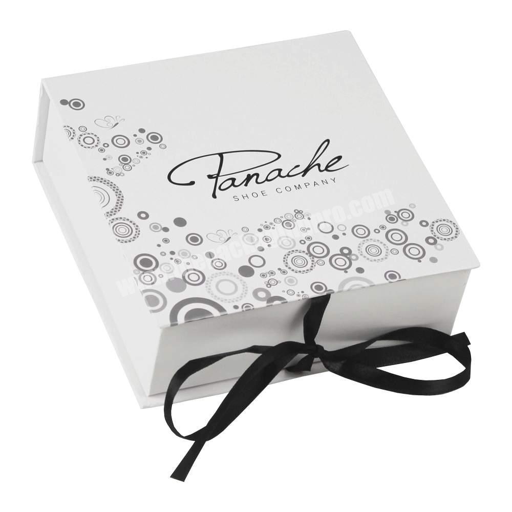 Bulk wholesale luxury custom logo white flat folding box with ribbon