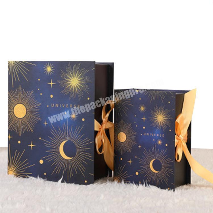 cardboard box book shaped storage gift box packaging luxury ribbon closure boxes