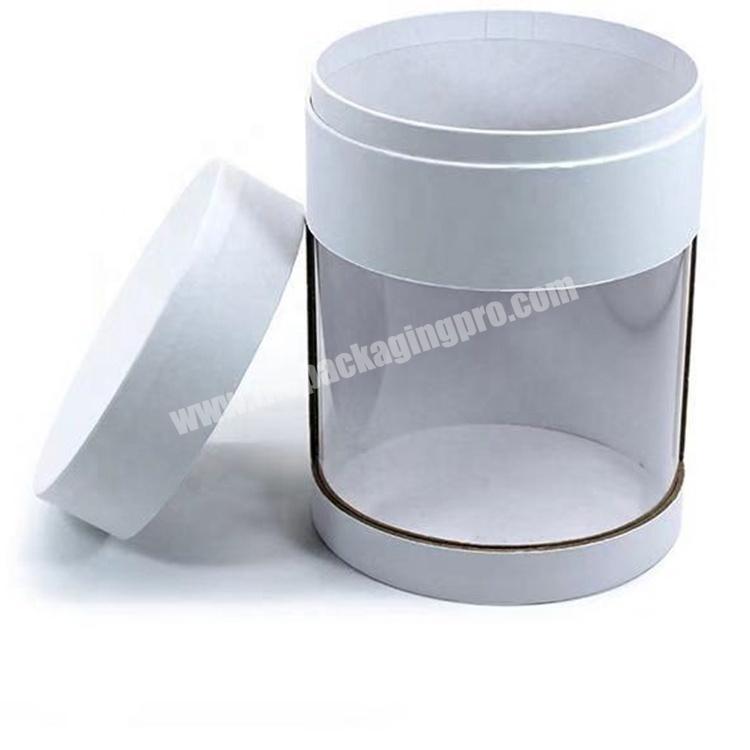 Cardboard Cylinder Box Packaging White Top And Bottom Pretty Gift Boxes PVC Display Plain Gift Box With Windows